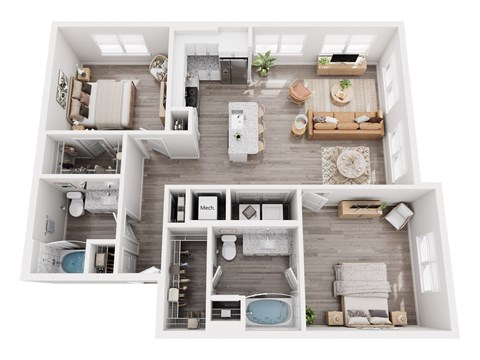 Floor plan for 2 beds, 2 baths, 1165 sqft